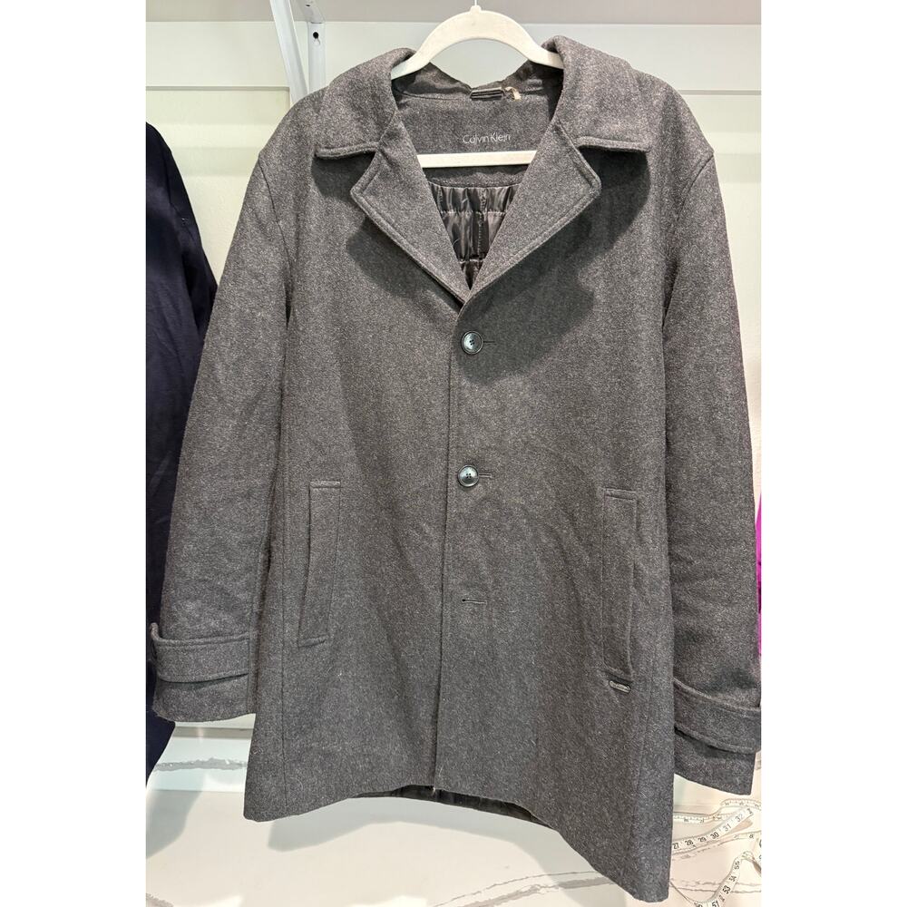 Calvin Klein Men's Wool Blend Gray Button Front Coat Medium Pea Coach Trench